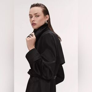 Black Satin flowing belted trench. New with tags.